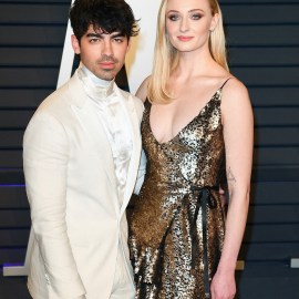 File photo dated February 24, 2019 of Joe Jonas and Sophie Turner attending the 2019 Vanity Fair Oscar Party in Los Angeles, CA, USA. "Game of Thrones" actress Sophie Turner has given birth to a girl with husband Joe Jonas, the first child for the celebrity couple. "Sophie Turner and Joe Jonas are delighted to announce the birth of their baby," a representative for the couple said in a statement on Monday. Photo by David Niviere/Abaca/Sipa USA(Sipa via AP Images)