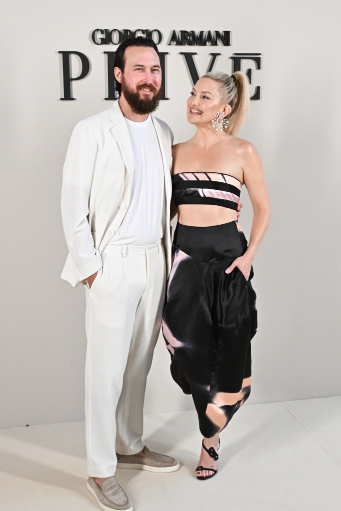 PARIS, FRANCE - JULY 04: (EDITORIAL USE ONLY - For Non-Editorial use please seek approval from Fashion House) Danny Fujikawa and Kate Hudson attend the Giorgio Armani Privé Haute Couture Fall/Winter 2023/2024 show as part of Paris Fashion Week  on July 04, 2023 in Paris, France. (Photo by Stephane Cardinale - Corbis/Corbis via Getty Images)