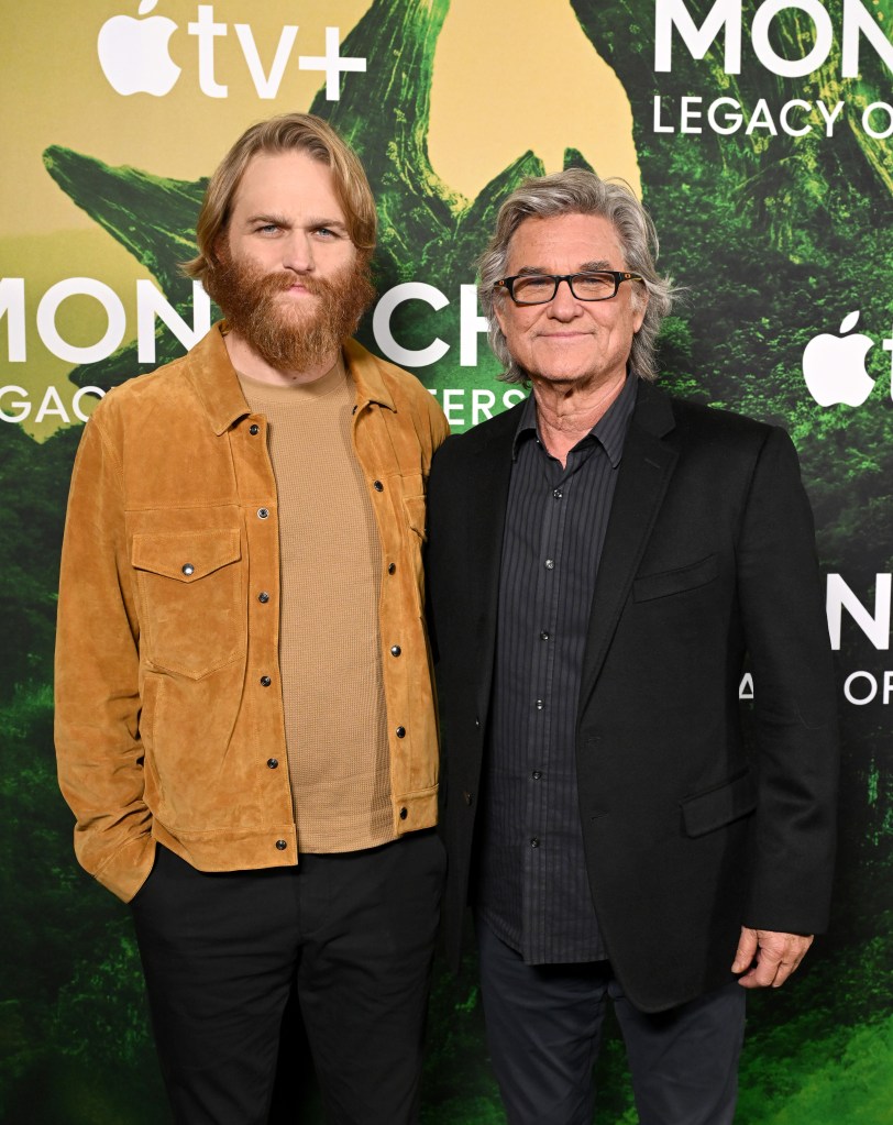 WEST HOLLYWOOD, CALIFORNIA - DECEMBER 08: Wyatt Russell and Kurt Russell attend Apple TV+ New Series "Monarch: Legacy of Monsters" Photo Call at The London West Hollywood at Beverly Hills on December 08, 2023 in West Hollywood, California. (Photo by Axelle/Bauer-Griffin/FilmMagic)