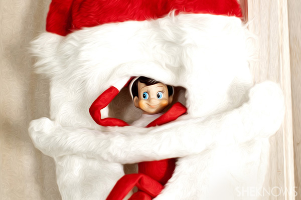 Elf on the Shelf idea 9: Elfie Rojo pretending to be Santa