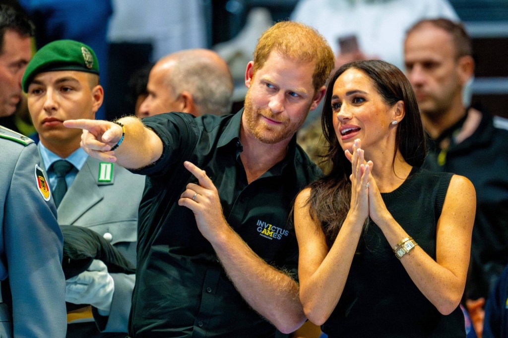 Prince Harry, Duke of Sussex and Meghan Markle, Duchess of Sussex during a medal ceremony on day 4 of Invictus Games 2023 at the Merkur Spiel-Arena in Dusseldorf. 